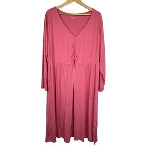 AVA & VIV Women's Plus Size 2X Long Sleeve Ruched Jersey Maxi Dress Salmon Pink‎